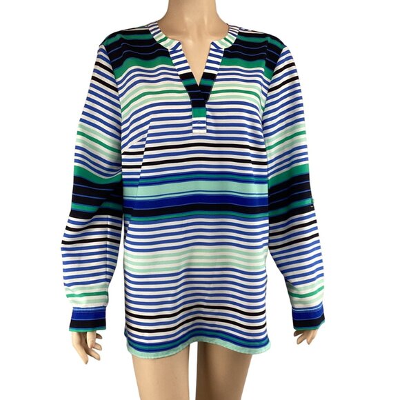 Talbots Top Blouse Size‎ Large Womens Multi-Color Striped Long Sleeve - Picture 1 of 9